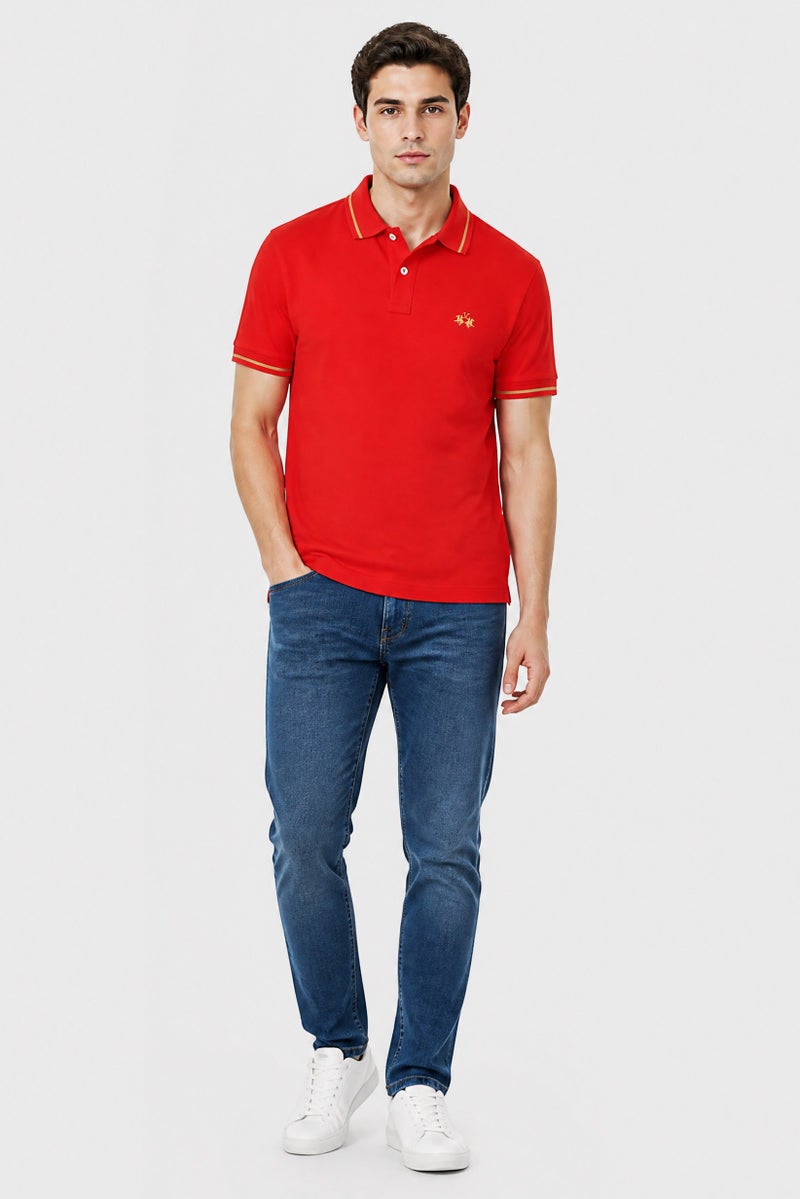 La Martina Men Regular Fit Short Sleeve Embroidered Logo Polo Shirt, Red - Image 2