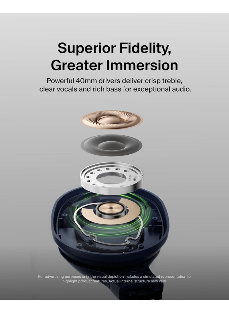 belkin SoundForm Surround Bluetooth Over-Ear Headphones, Environmental Noise Cancelling Headphones, Wireless with 60H Playtime & Soft Ear Cups for iPhone, Galaxy, iPad, Travel, Home, or Office - Blue black - Image 4