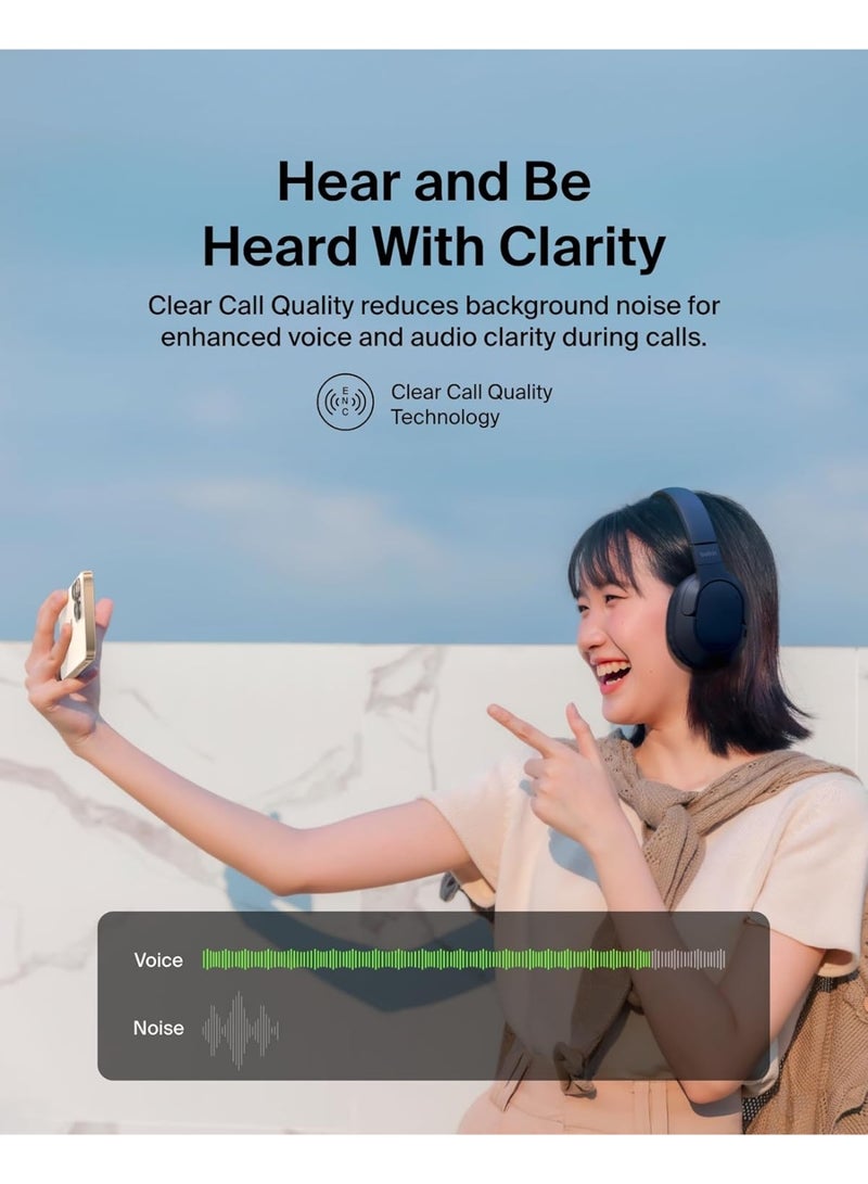 belkin SoundForm Surround Bluetooth Over-Ear Headphones, Environmental Noise Cancelling Headphones, Wireless with 60H Playtime & Soft Ear Cups for iPhone, Galaxy, iPad, Travel, Home, or Office - Blue black - Image 3