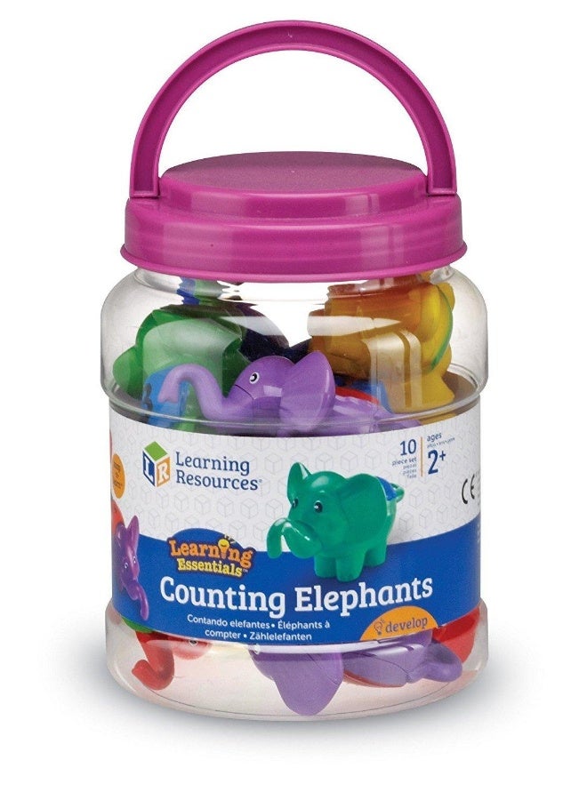 ليرننج ريسورسز موارد التعلم Snap 'n' Learn Counting Elephants، مجموعة من 10 فيلة تعليمية مترابطة للتعرف على الأرقام والألوان، لعبة المهارات الحركية الدقيقة للأطفال الصغار، من عمر سنتين فما فوق - Image 1
