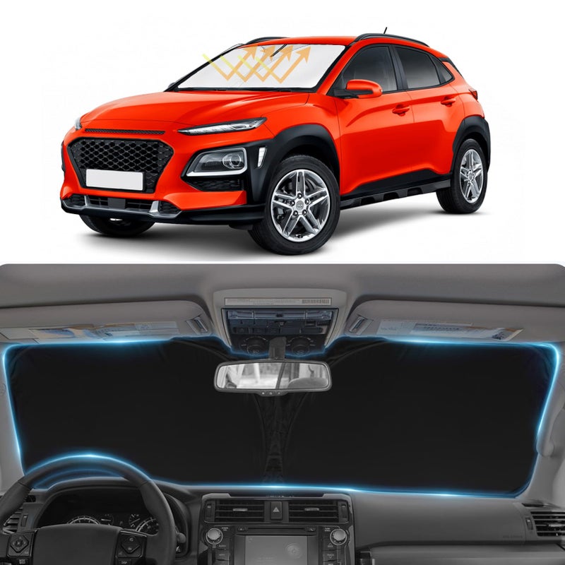 غطاء شمسية SLOGENTO مخصص 2018-2024 2025 هيونداي كونا لحماية الزجاج الأمامي من أشعة الشمس واقي زجاج أمامي لملحقات كونا غطاء زجاج أمامي لحجب أشعة UV