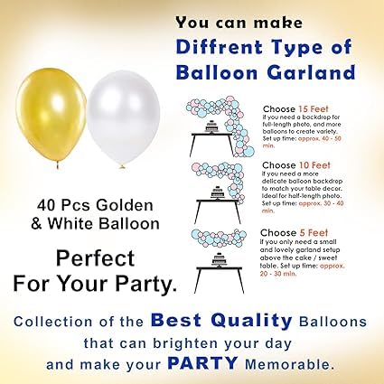 BRIJBAZAAR Golden Birthday Decoration Items - Combo of 47 Pcs Gold & White Balloons for Decoration | Birthday Decoration Kit | Birthday Decorations for Wife, Husband | Happy Birthday Foil Banner - Image 4