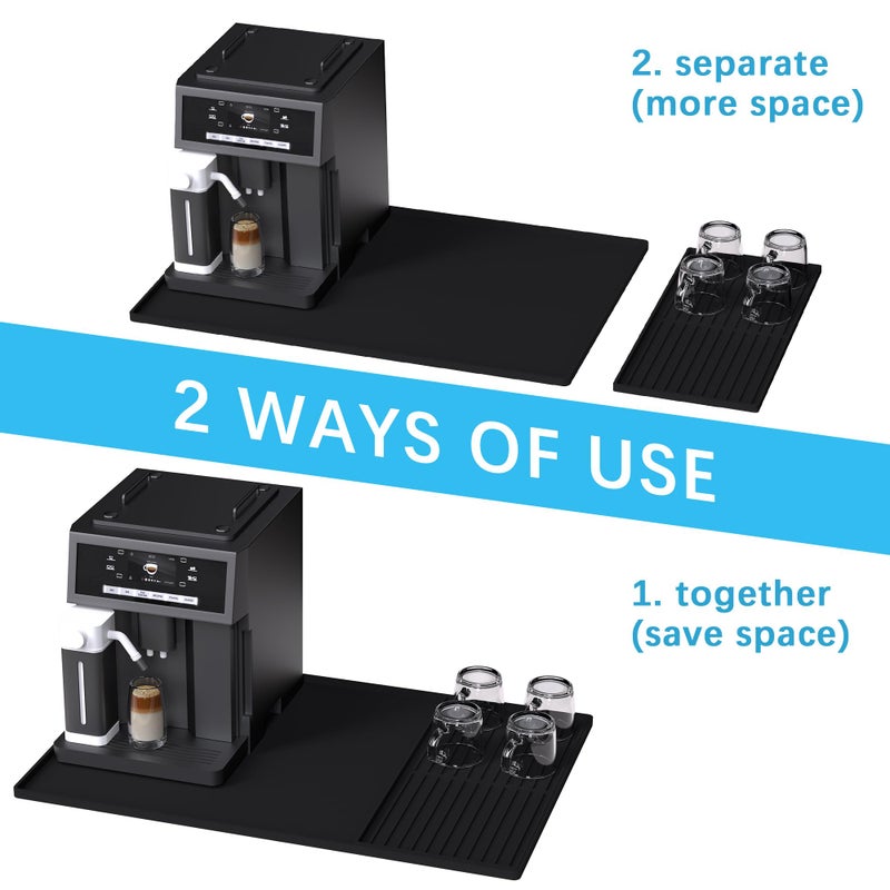 Golener Silicone Coffee Mat Set - 24" x 16" Coffee Bar Mat for Countertop, Kitchen Station Pad Accessories Fit Under Coffee Maker or Machine, Dish Drying Mat, Heat Resistant Kitchen Gadget, Black - Image 2