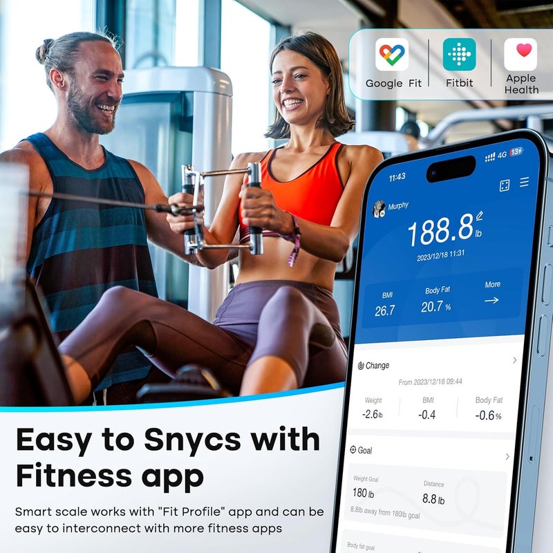 GE ميزان GE للوزن الذكي ميزان رقمي للحمام لقياس الدهون في الجسم 500 رطل لمؤشر كتلة الجسم العضلات بلوتوث مراقب الوزن الذكي 118 منصة كبيرة لقياس الوزن محلل الصحة مع تطبيق أزرق داكن - Image 5