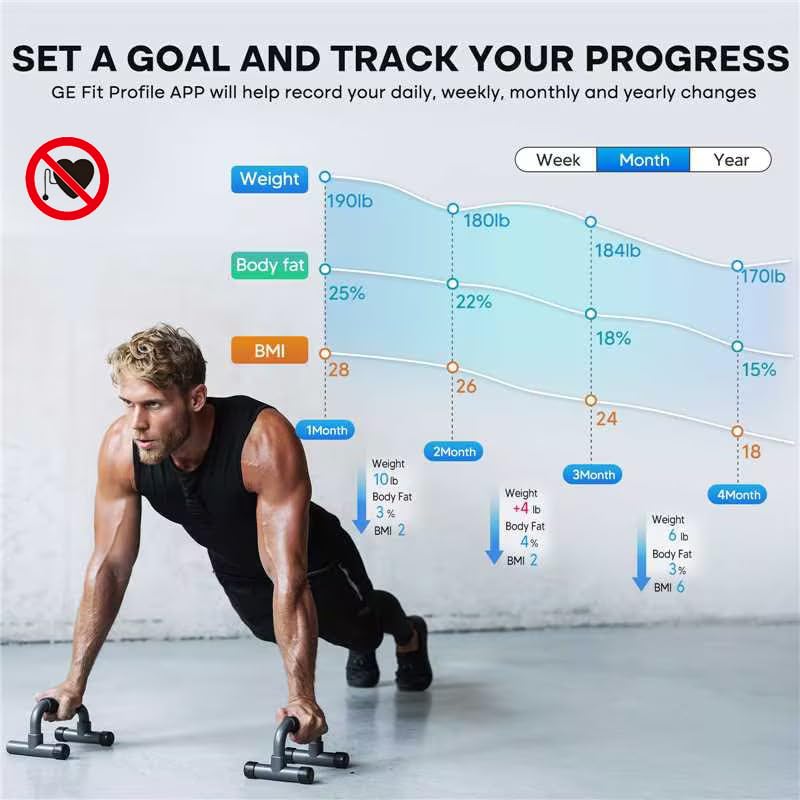 GE ميزان GE للوزن الذكي ميزان رقمي للحمام لقياس الدهون في الجسم 500 رطل لمؤشر كتلة الجسم العضلات بلوتوث مراقب الوزن الذكي 118 منصة كبيرة لقياس الوزن محلل الصحة مع تطبيق أزرق داكن - Image 4