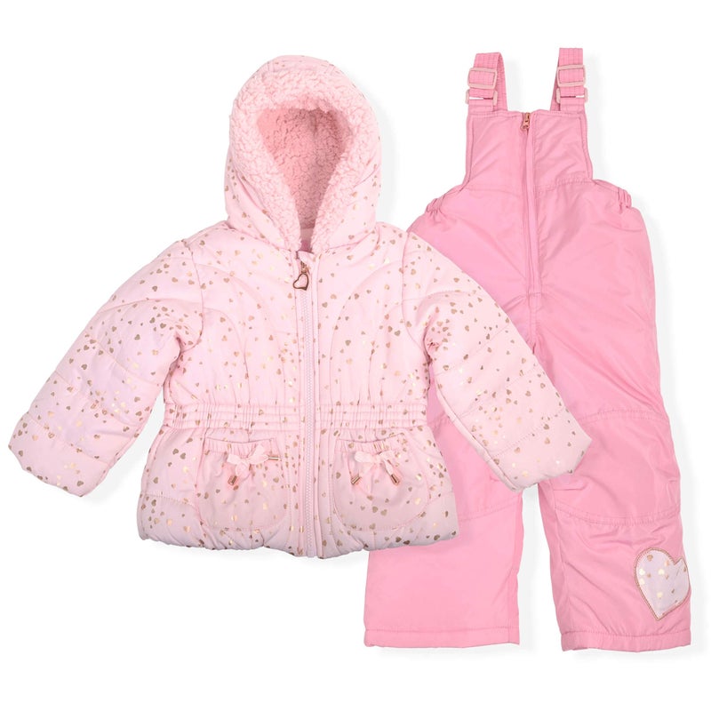 Arctic Quest Girls' Bib Snow Pants and Ski Jacket Water-Resistant Snowsuit For Kids Winter Hooded Jacket, Blush, 3T - Image 1