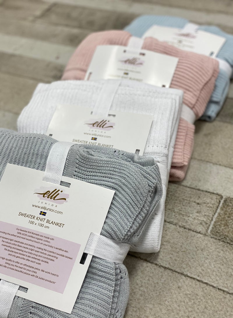 Elli Junior Huge Knitted Blanket In Organic Cotton, Pink - Image 5