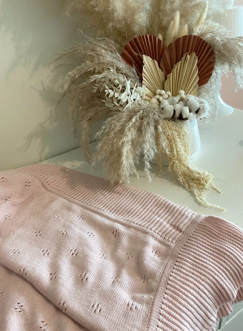 Elli Junior Huge Knitted Blanket In Organic Cotton, Pink