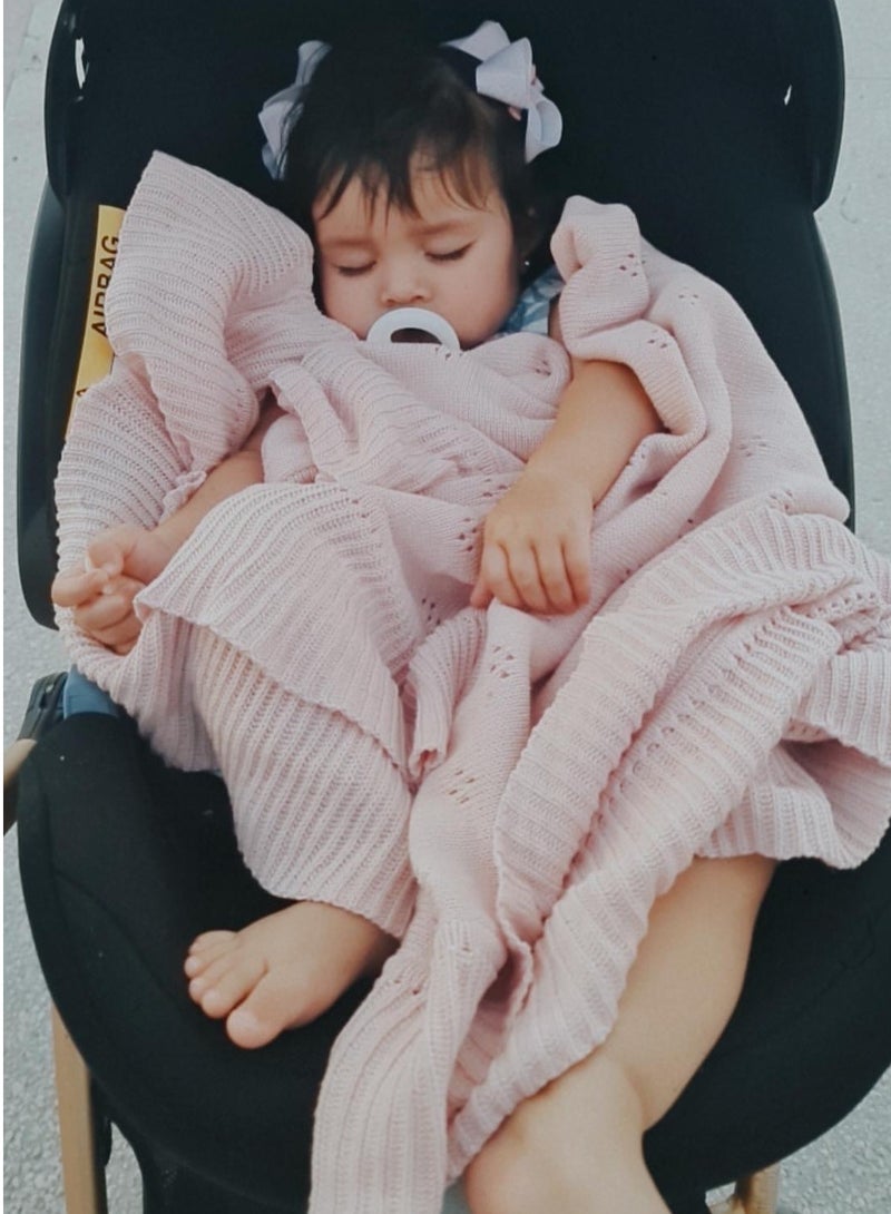 Elli Junior Huge Knitted Blanket In Organic Cotton, Pink - Image 1