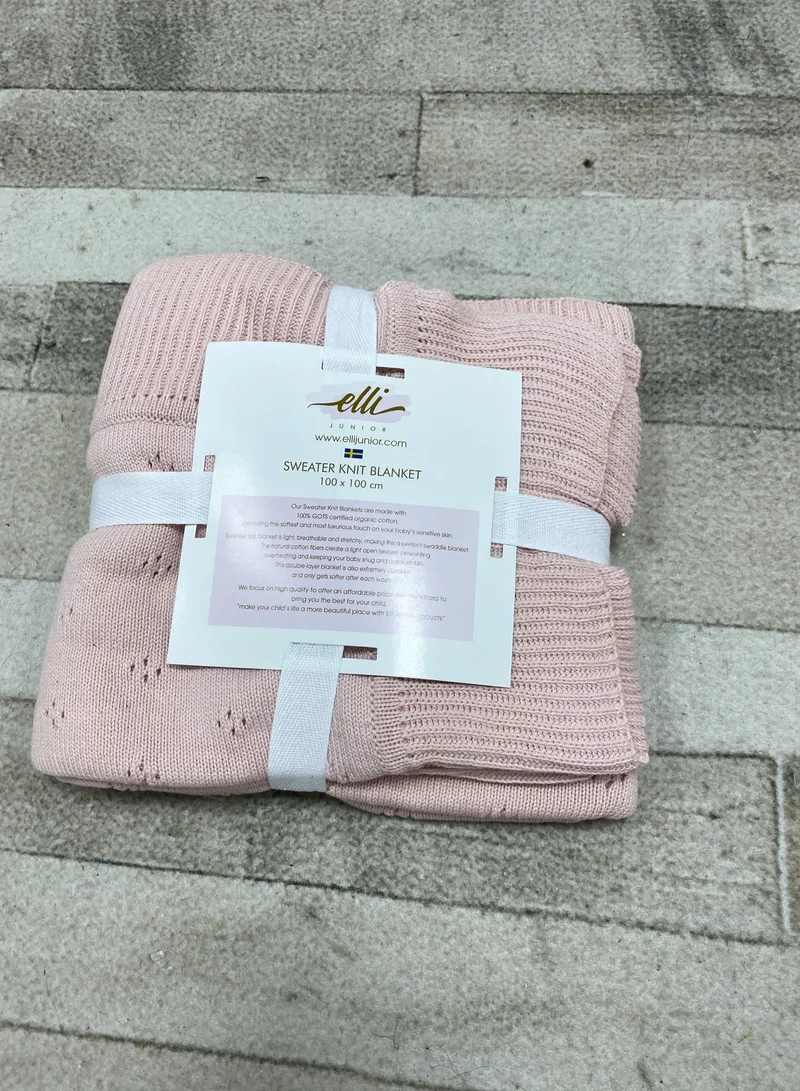 Elli Junior Huge Knitted Blanket In Organic Cotton, Pink