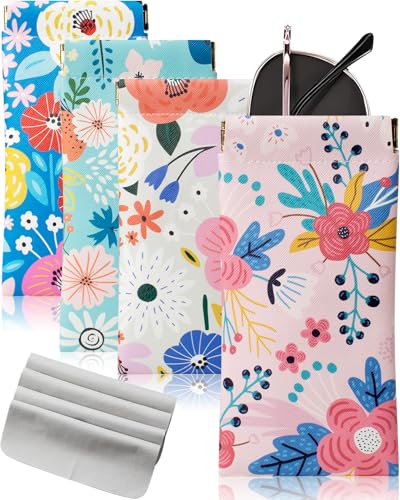 First-zgel 4 Pack Squeeze Top Sunglass Case with Cleaning Cloth, Soft Leather Eyeglass Case Portable Sunglasses Pouch - Image 1