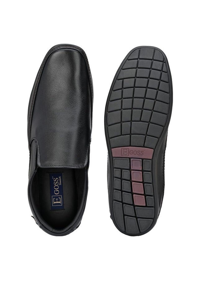 Egoss - egoss Stretch Premium Genuine Leather Slip On Formal Shoes for Men (Black-7)-GS-345 - Image 1