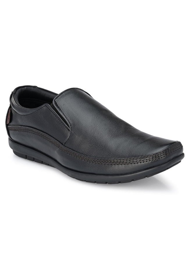 Egoss - egoss Stretch Premium Genuine Leather Slip On Formal Shoes for Men (Black-7)-GS-345 - Image 1