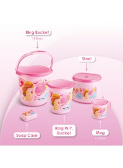 NAYASA Nayasa Kids Bathroom Set DLX- 5 Pcs Set (Bucket, Mug, Stool, Soapcase, Dustbin Without Lid) Plastic Bathroom Set, Ideal for Home & Kitchen, Pink  - Image 4