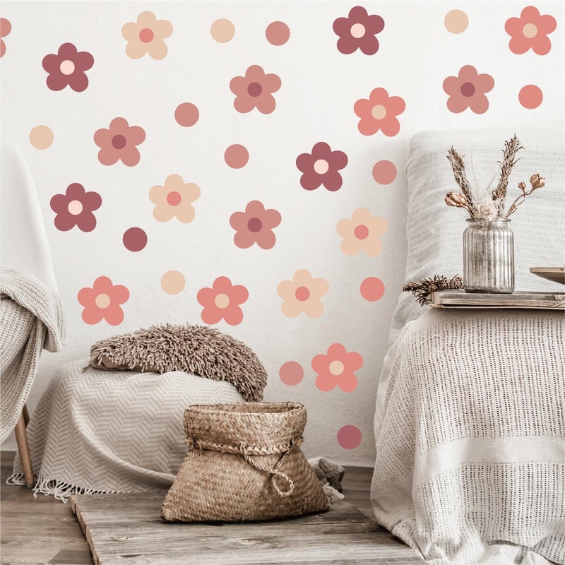 CELAENO Boho Daisy Wall Decals Retro Flower Wall Stickers Peel and Stick Floral Stickers for Kids Girls Bedroom Kids Nursery Playroom Living Room Aesthetic Wall Decor - Image 2
