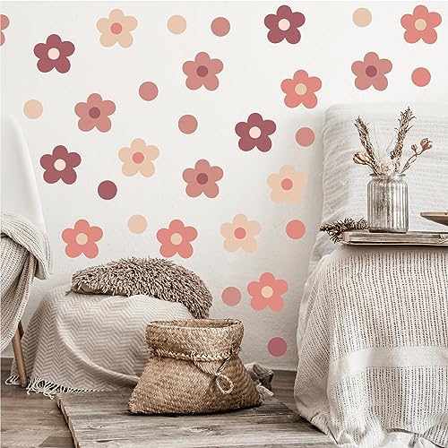CELAENO Boho Daisy Wall Decals Retro Flower Wall Stickers Peel and Stick Floral Stickers for Kids Girls Bedroom Kids Nursery Playroom Living Room Aesthetic Wall Decor - Image 1