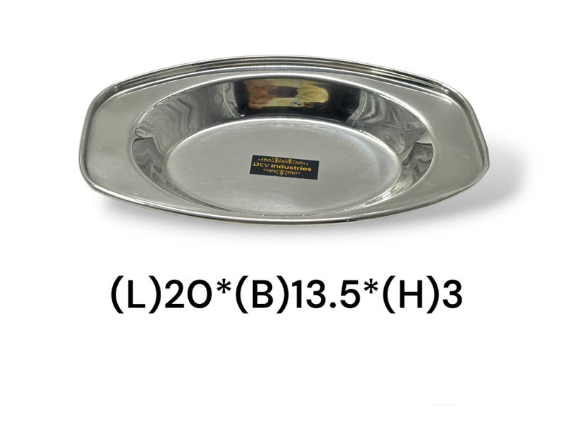 DEV INDUSTRIES Stainless Steel Serving Plate | Oval Plate | Subzi Plate | Rice Plate| Dahi Plate | Chat Plate (Size - 20cm * 13.5cm * 3cm, Pack of 6) - Image 2