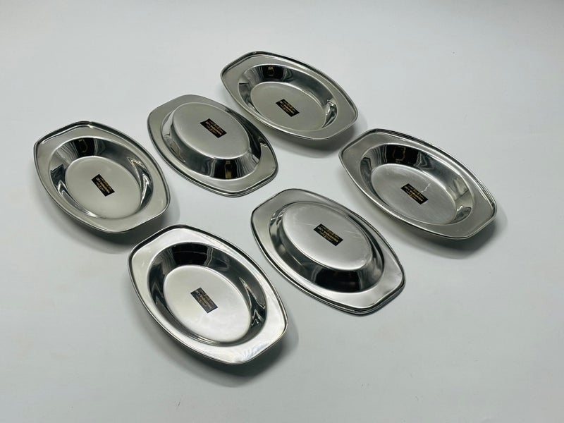 DEV INDUSTRIES Stainless Steel Serving Plate | Oval Plate | Subzi Plate | Rice Plate| Dahi Plate | Chat Plate (Size - 20cm * 13.5cm * 3cm, Pack of 6) - Image 1