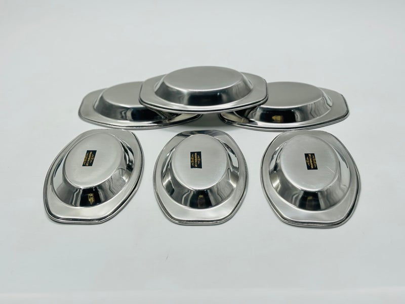 DEV INDUSTRIES Stainless Steel Serving Plate | Oval Plate | Subzi Plate | Rice Plate| Dahi Plate | Chat Plate (Size - 20cm * 13.5cm * 3cm, Pack of 6) - Image 3