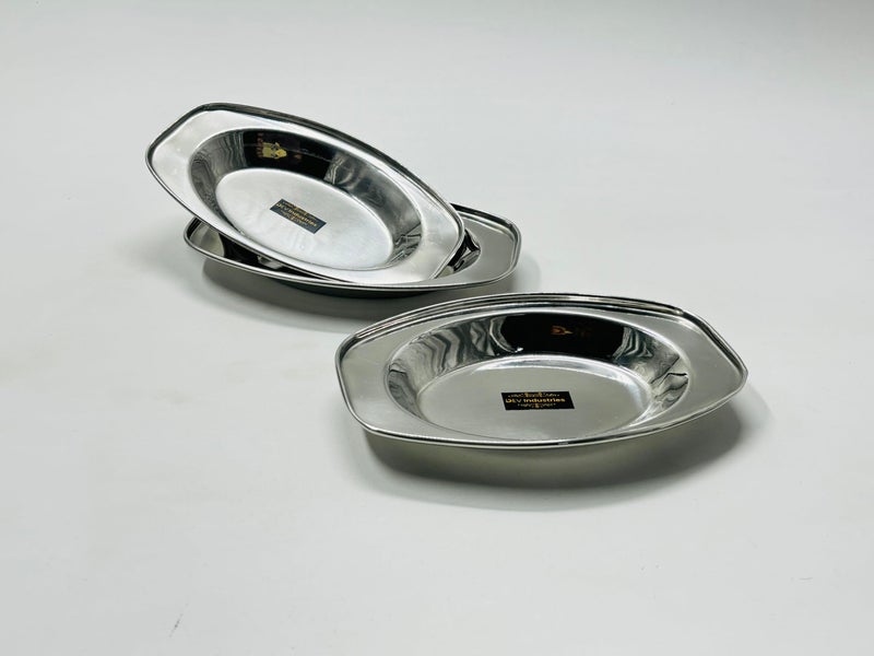 DEV INDUSTRIES Stainless Steel Serving Plate | Oval Plate | Subzi Plate | Rice Plate| Dahi Plate | Chat Plate (Size - 20cm * 13.5cm * 3cm, Pack of 6) - Image 5