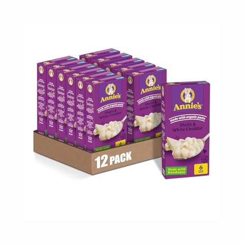 Annies White Cheddar Shells Macaroni and Cheese with Organic Pasta 6 oz Pack of 12