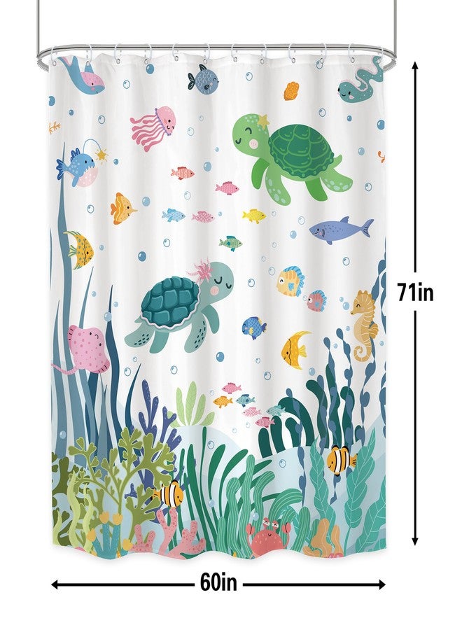 LGhtyro Kids Shower Curtain Bathroom Set 60Wx71H Inches Cute Sea Turtle Ocean Fish Starfish Corals Underwater World Marine Sealife Bath Accessories Fun Boys Girls Art Home Decor Fabric 12 Pack Hooks - Image 5