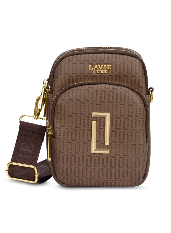 Luxe Women's Mono Mobile Vertical 3 Compartment Sling (Coffee)