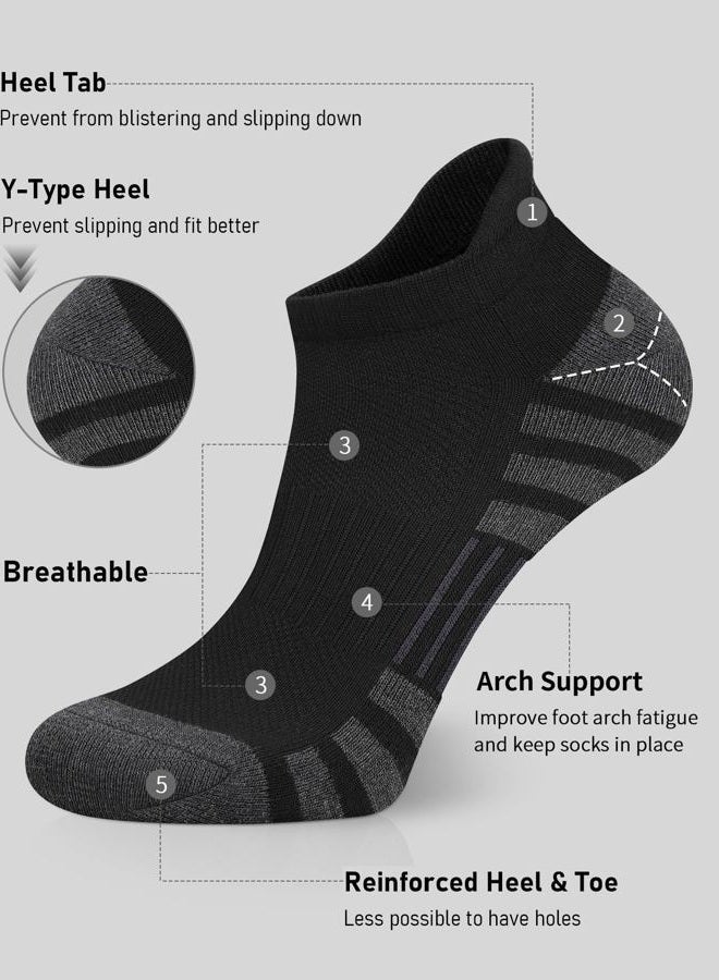 Airacker Ankle Athletic Running Socks Cushioned Breathable Low Cut Sports Tab Socks for Men and Women (6 Pairs) (Black, Shoe Size: 9-12) - Image 3