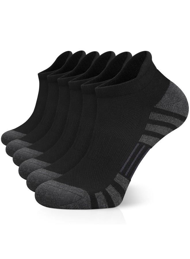 Airacker Ankle Athletic Running Socks Cushioned Breathable Low Cut Sports Tab Socks for Men and Women (6 Pairs) (Black, Shoe Size: 9-12) - Image 1