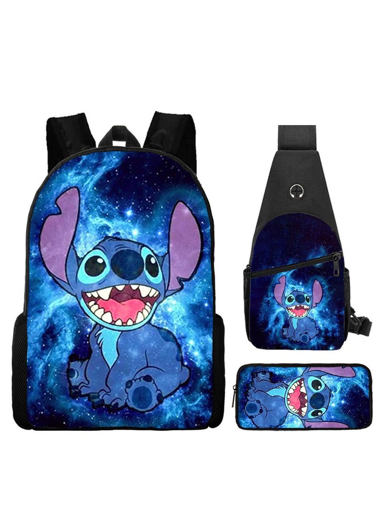 general 3-Piece Cartoon Stitch 3D Print Backpack Set - Image 1