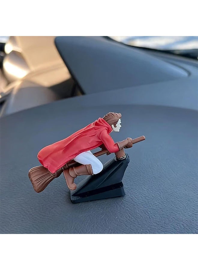 Witch and Wizard Broomstick Dashboard Drift Ornaments, Funny Car Dashboard Accessories Interior Ornaments for Enthusiasts Vehicle (Red Boy) - Image 4