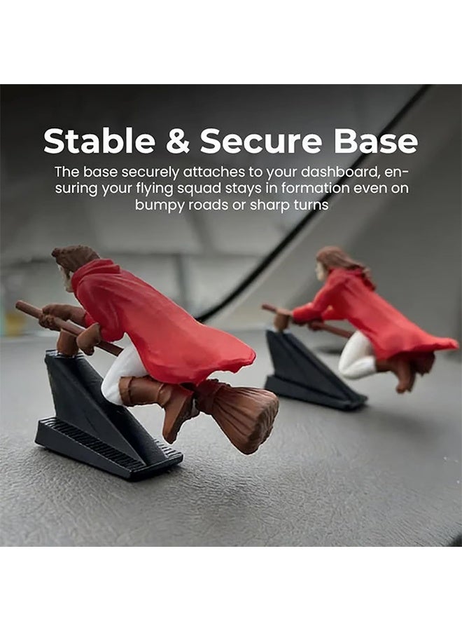 Witch and Wizard Broomstick Dashboard Drift Ornaments, Funny Car Dashboard Accessories Interior Ornaments for Enthusiasts Vehicle (Red Boy) - Image 3