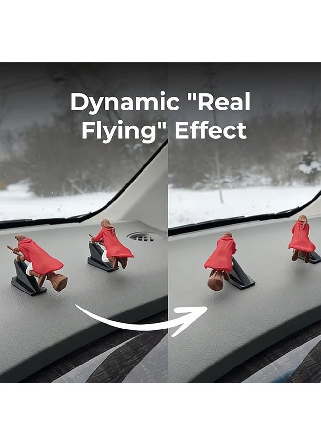 Witch and Wizard Broomstick Dashboard Drift Ornaments, Funny Car Dashboard Accessories Interior Ornaments for Enthusiasts Vehicle (Red Boy) - Image 5