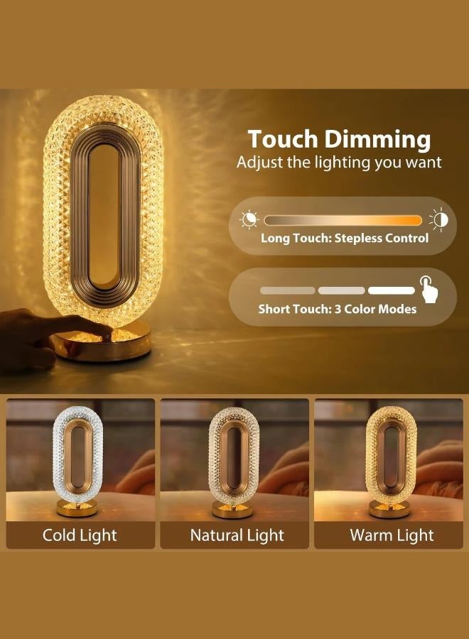 Executive LLC Crystal Modern Oval Light Lamp, Stepless Dimmable Touch Lamp with 3 Colors, Rechargeable Night Light with USB Port, Bedside Lamp for Nightstand Desk Bedroom Living Room Home Decor - Image 4