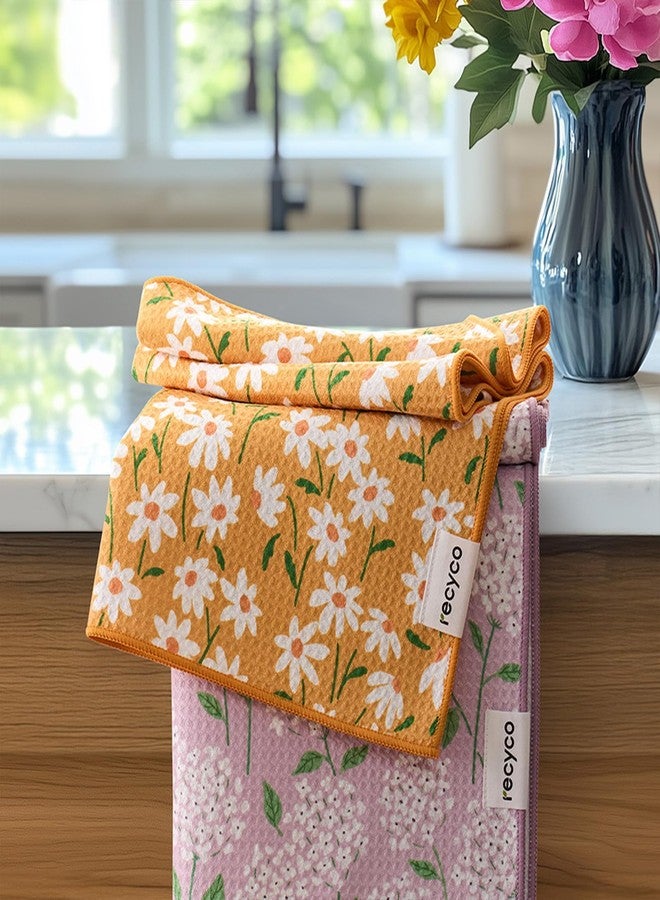 RECYCO Waffle Kitchen Towel Set of 2 - Quick Dry Microfiber Sustainable Dish Towels - Ultra Absorbent Reusable Cleaning Tea Towels - Lightweight Hand Towels,16”x 28”, Matisse Floral - Image 1
