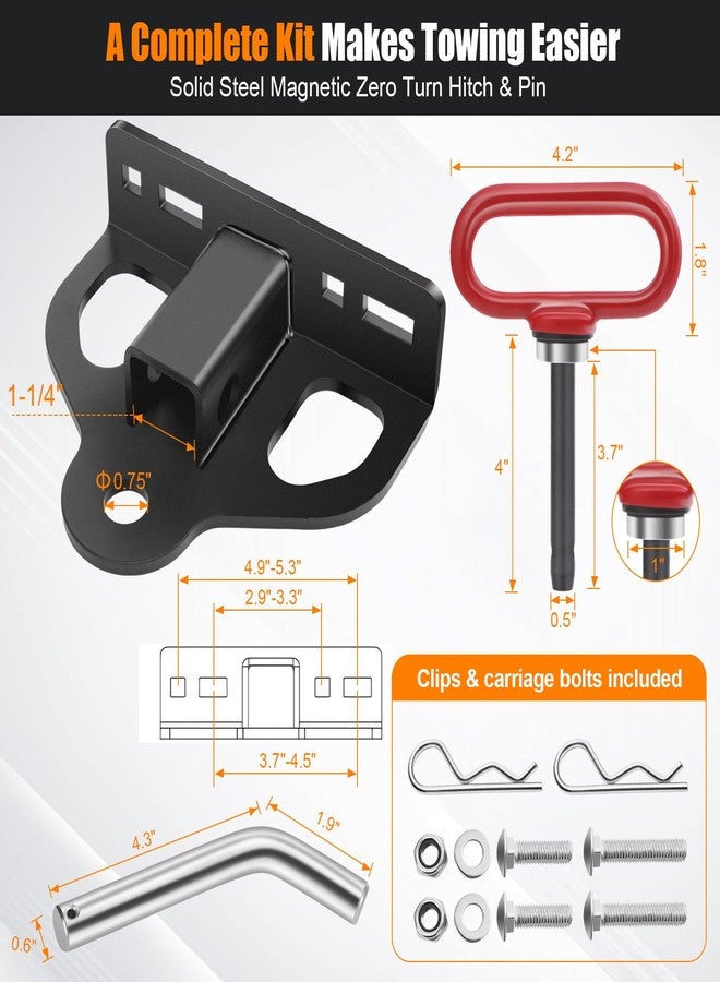 CAROD Zero Turn Mower Trailer Hitch with 1-1/4" Receiver, Strong Neodymium Magnetic Hitch Pin, 1/4" Thick Heavy Duty Steel Lawn Trailer Receiver Hitch Extender Extension Adapter with 5/8” Hitch Pin & Clip - Image 5