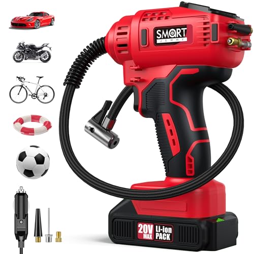 SMART JERRY - Car Tire Inflator Portable Air Compressor | 20V/12V Dual-Power Cordless Air Pump with 150 PSI Max Pressure & Smart Auto-Stop | Fast Inflation for Cars, Motorcycles, Bikes, Sports Balls - Image 1