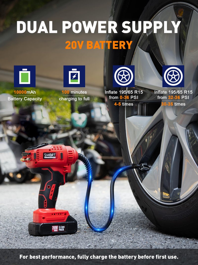SMART JERRY - Car Tire Inflator Portable Air Compressor | 20V/12V Dual-Power Cordless Air Pump with 150 PSI Max Pressure & Smart Auto-Stop | Fast Inflation for Cars, Motorcycles, Bikes, Sports Balls - Image 5