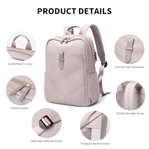 GOLF SUPAGS Laptop Backpack Purse for Women Fits 14 Inch Notebook Casual Daypack Work Travel College Bookbag Fashion Computer Bag (Grey Pinkish, 14 Inch) - Image 5