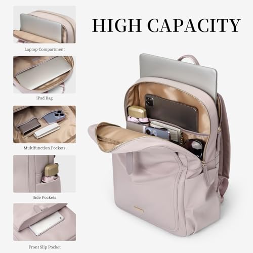 GOLF SUPAGS Laptop Backpack Purse for Women Fits 14 Inch Notebook Casual Daypack Work Travel College Bookbag Fashion Computer Bag (Grey Pinkish, 14 Inch) - Image 3