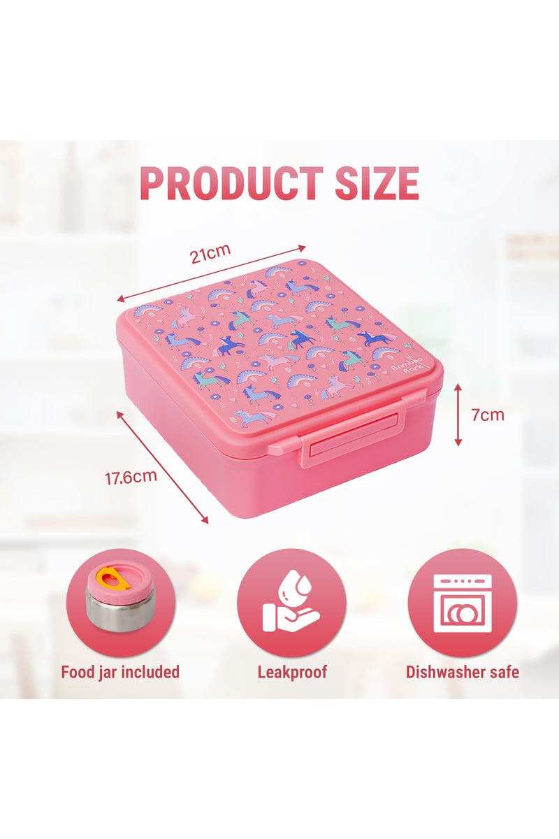 Bamboo Bark childrens kids large school lunch box, bento, snack box with compartments for kids, food jar included - Image 3