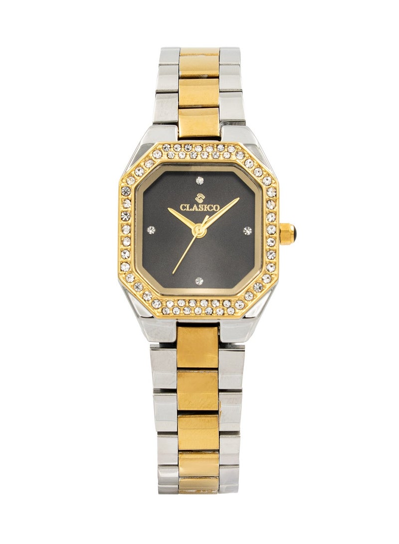 Clasico ساعة أنالوج نسائية دازل بريميوم 30 مم - لونين ذهبي وفضي - إطار مرصع بالكريستال - Image 1