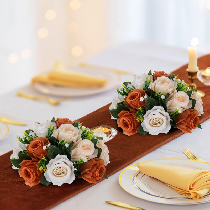 BLOSMON Flower Balls Wedding Centerpieces: 10 Pcs Terracotta Fake Rose Kissing Balls Table Decor - Fall Artificial Silk Bouquet with Base Floral Arrangements Home Party Room DIY Decorations - Image 2