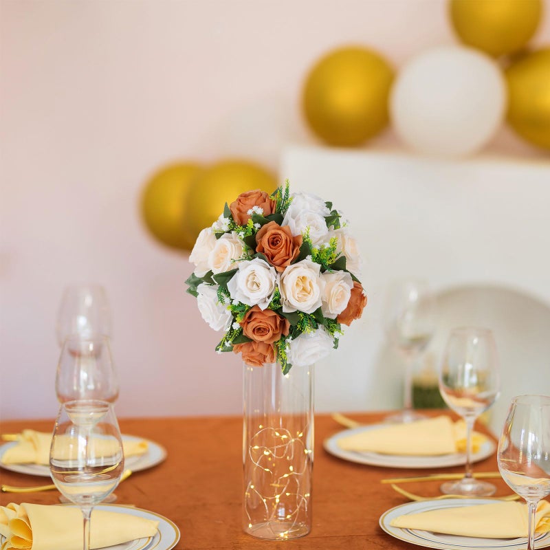 BLOSMON Flower Balls Wedding Centerpieces: 10 Pcs Terracotta Fake Rose Kissing Balls Table Decor - Fall Artificial Silk Bouquet with Base Floral Arrangements Home Party Room DIY Decorations - Image 3