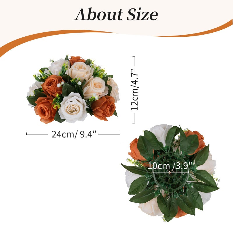 BLOSMON Flower Balls Wedding Centerpieces: 10 Pcs Terracotta Fake Rose Kissing Balls Table Decor - Fall Artificial Silk Bouquet with Base Floral Arrangements Home Party Room DIY Decorations - Image 5