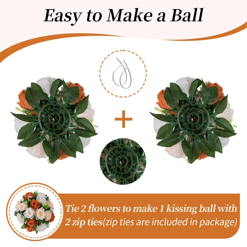 BLOSMON Flower Balls Wedding Centerpieces: 10 Pcs Terracotta Fake Rose Kissing Balls Table Decor - Fall Artificial Silk Bouquet with Base Floral Arrangements Home Party Room DIY Decorations - Image 4