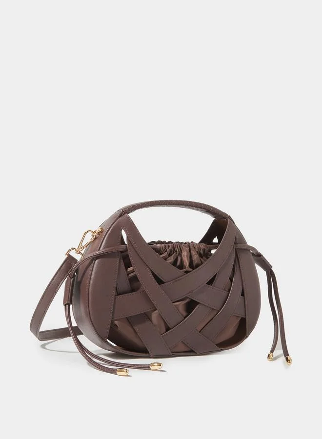 ستايلي Brown Weave Hollow Handbag