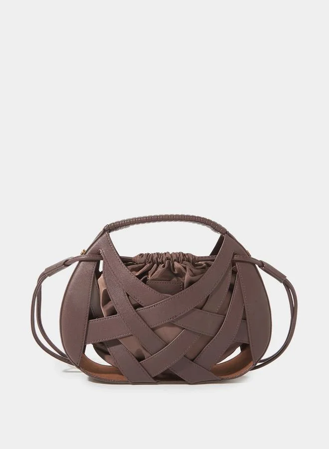 ستايلي Brown Weave Hollow Handbag
