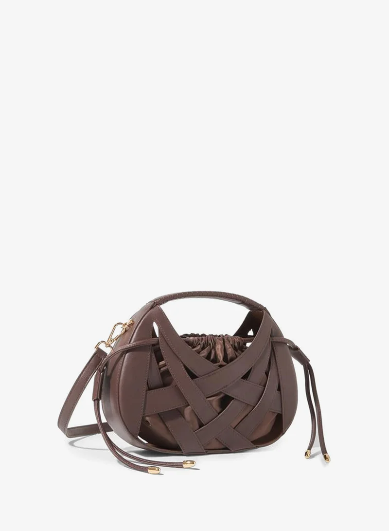 Styli Brown Weave Hollow Handbag