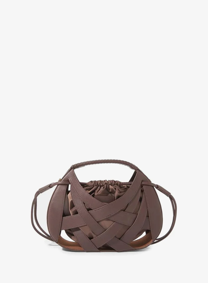 Styli Brown Weave Hollow Handbag